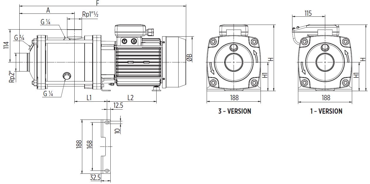 EH15 Horizontal multistage pump Dimensions